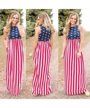 One-Pieces July 4th Women Casual Swing Mini Sundress American Flag Summer Beach Tank Dress L - Blue - CC18SIQ9X5K