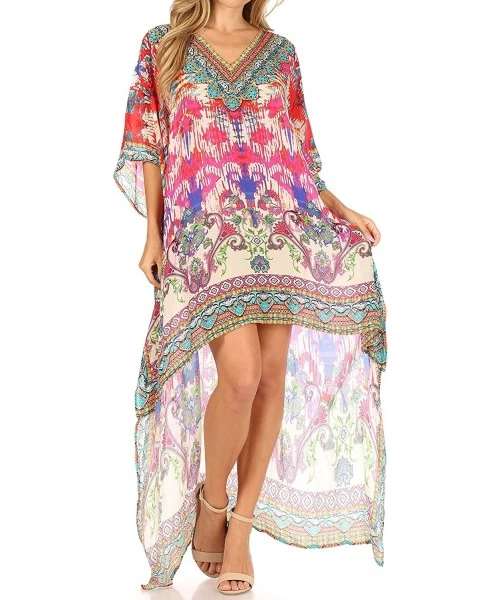 Cover-Ups Laisson Flowy Hi Low Caftan Rhinestone Boxy V Neck Dress Top Cover/Up - Im101-multi - CD1886ADW2C