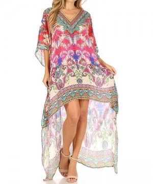 Cover-Ups Laisson Flowy Hi Low Caftan Rhinestone Boxy V Neck Dress Top Cover/Up - Im101-multi - CD1886ADW2C