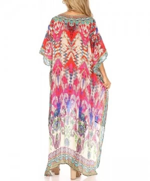 Cover-Ups Laisson Flowy Hi Low Caftan Rhinestone Boxy V Neck Dress Top Cover/Up - Im101-multi - CD1886ADW2C