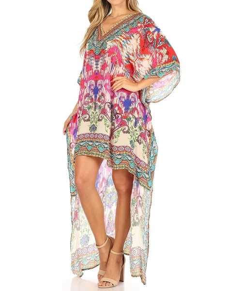 Cover-Ups Laisson Flowy Hi Low Caftan Rhinestone Boxy V Neck Dress Top Cover/Up - Im101-multi - CD1886ADW2C