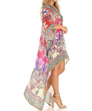 Cover-Ups Laisson Flowy Hi Low Caftan Rhinestone Boxy V Neck Dress Top Cover/Up - Im101-multi - CD1886ADW2C