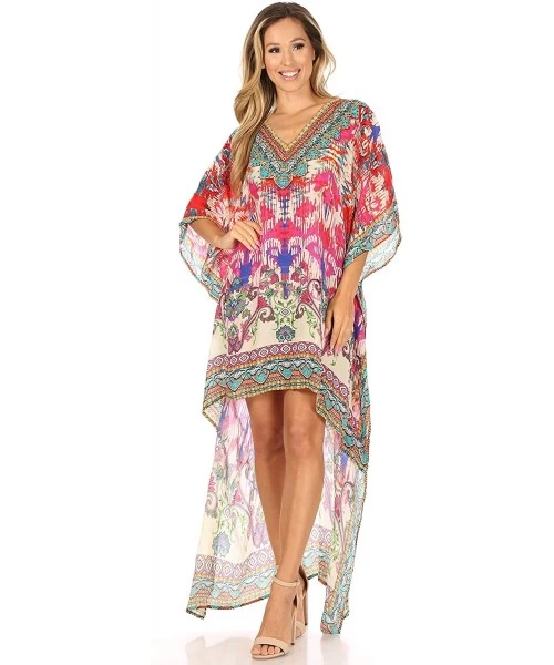 Cover-Ups Laisson Flowy Hi Low Caftan Rhinestone Boxy V Neck Dress Top Cover/Up - Im101-multi - CD1886ADW2C