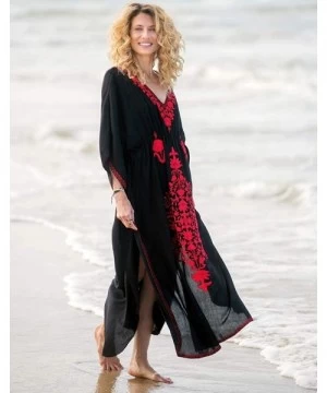 Cover-Ups Bathing Suit Cover ups Women Plus Size Women's Embroidered Floral Ethnic Print Kaftan Maxi Dress Summer Beach Dress...