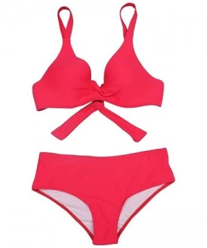 Sets 2020 Trendy Bikini Solid/Tropical Floral Two Piece Swimsuits for Women Teens Mid Rise Bathing Suits - Red - C6193XSRE35