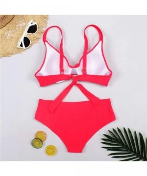 Sets 2020 Trendy Bikini Solid/Tropical Floral Two Piece Swimsuits for Women Teens Mid Rise Bathing Suits - Red - C6193XSRE35