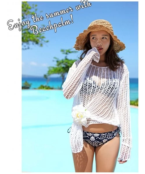 Cover-Ups Womens Bikini Cover-ups Crochet Mesh Knit Sexy Beach Tops - White - CD182X3SAUC