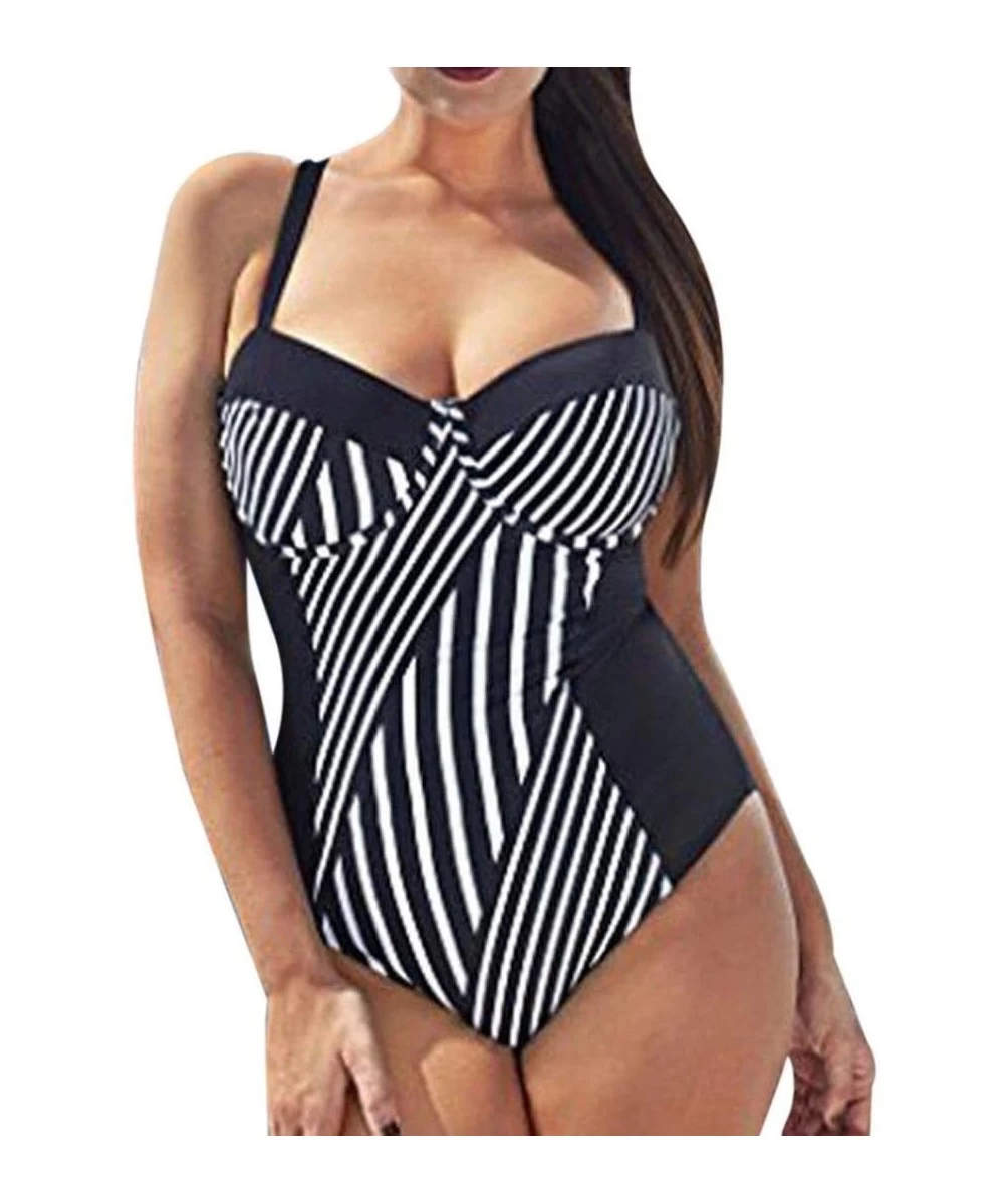 One-Pieces Women Bikini Set Plus Size Women Monokini One Piece Swimsuit Push Up Bikini Swimwear Beachwear (XL Black) Black - ...