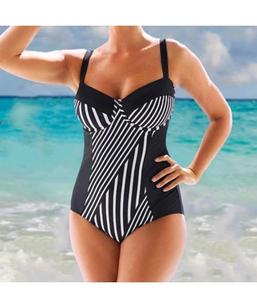 One-Pieces Women Bikini Set Plus Size Women Monokini One Piece Swimsuit Push Up Bikini Swimwear Beachwear (XL Black) Black - ...