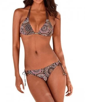 Sets Women Floral Print Bikini Set Swimming Two Piece Swimsuits Swimwear Beach Suit - Brown - C918UCHG2W2