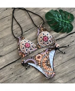 Sets Women Floral Print Bikini Set Swimming Two Piece Swimsuits Swimwear Beach Suit - Brown - C918UCHG2W2