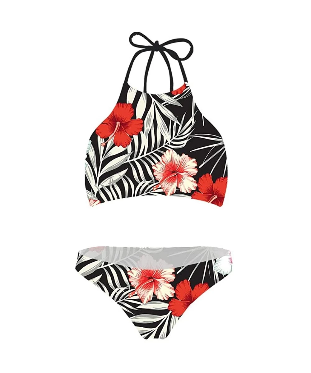 Sets Fashion Summer Women Two Piece Swimsuit High Waisted Bikini Set - Leaf & Floral - CA193ZOYRSS