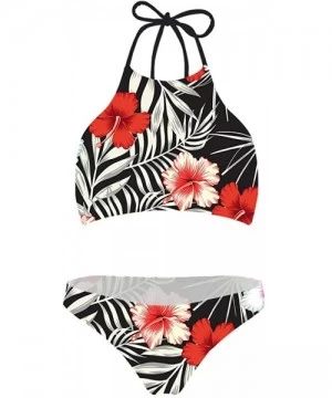 Sets Fashion Summer Women Two Piece Swimsuit High Waisted Bikini Set - Leaf & Floral - CA193ZOYRSS