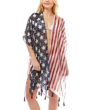 Cover-Ups Women Summer Beach Swimsuit Bikini Cover Up Kimono Cardigan - Usa Flag Print - C218QQENGGU