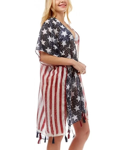 Cover-Ups Women Summer Beach Swimsuit Bikini Cover Up Kimono Cardigan - Usa Flag Print - C218QQENGGU