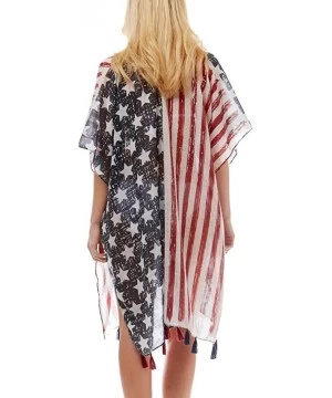 Cover-Ups Women Summer Beach Swimsuit Bikini Cover Up Kimono Cardigan - Usa Flag Print - C218QQENGGU