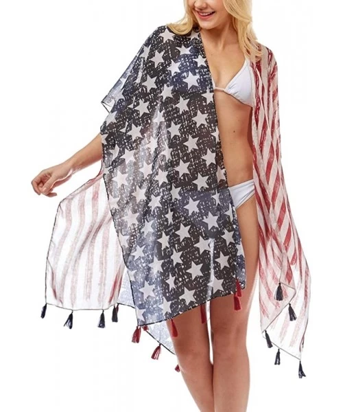 Cover-Ups Women Summer Beach Swimsuit Bikini Cover Up Kimono Cardigan - Usa Flag Print - C218QQENGGU