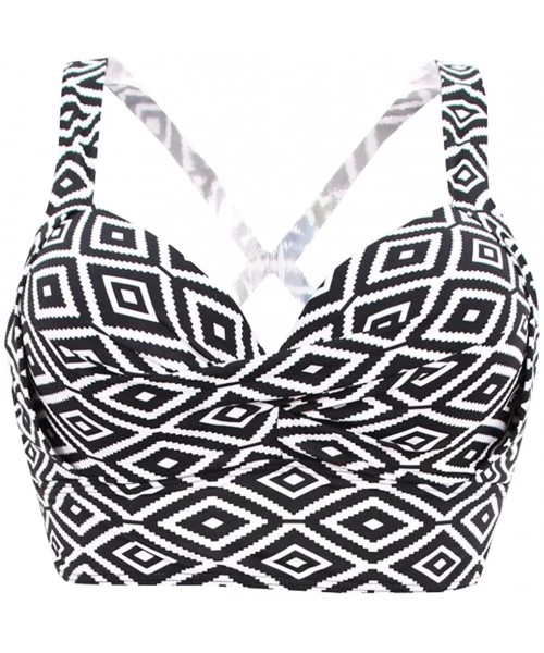 Sets Back Cross Push Up Underwire Vintage Bikini Top Sports Bra - Black White - CM183L0RT74