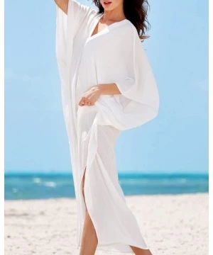 Cover-Ups Womens Sexy V Neck Kaftans Maxi Long Beach Cover up Dress - White - CX18NLRETMX