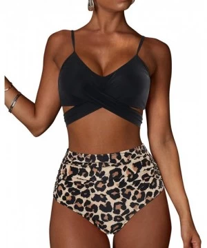 Sets Women Leopard High Waisted Bikini Criss Cross Push Up Two Piece Swimsuits - A-leopard - CE194RCOKDY