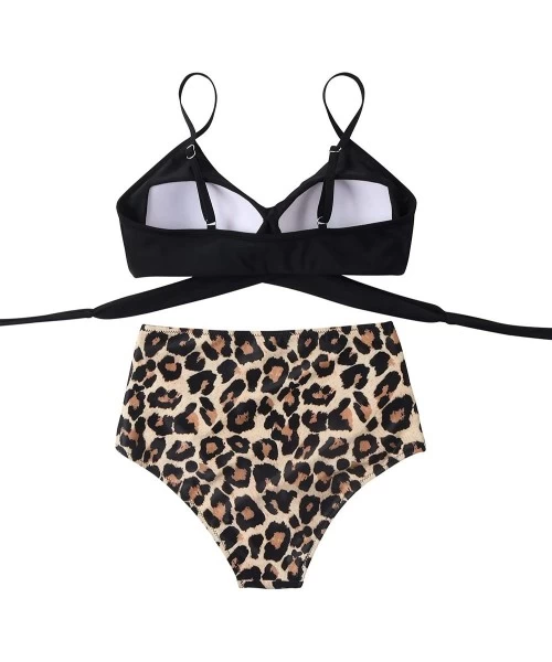 Sets Women Leopard High Waisted Bikini Criss Cross Push Up Two Piece Swimsuits - A-leopard - CE194RCOKDY