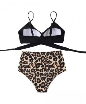 Sets Women Leopard High Waisted Bikini Criss Cross Push Up Two Piece Swimsuits - A-leopard - CE194RCOKDY