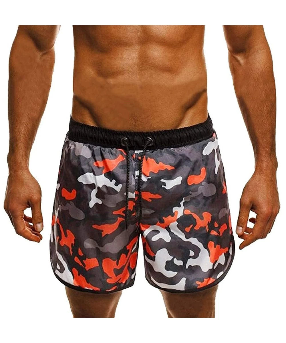 Board Shorts Men's Basic Long Swimming Trunk Camo Surf Shorts Quick Dry Board Shorts Swim Suit - Orange - CL18QN8K7YN