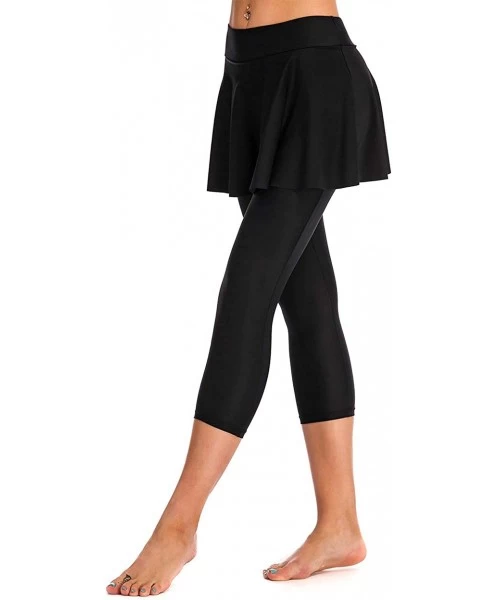 Bottoms Swim Skirt with Leggings Women UV Protection Skirted Swimming Leggings Pants - Black - CQ18SLY8QQG