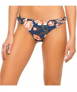 Tankinis Women's Macrame Tab Hipster Bikini Bottom - Indigo Blue Floral - CX18W36TWU2