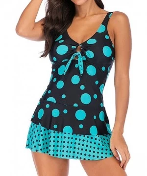 Racing Plus Size Swimsuit for Women- Dot Patchwork Knotted Two Piece Tankini - Black - C618RGK0Q6E