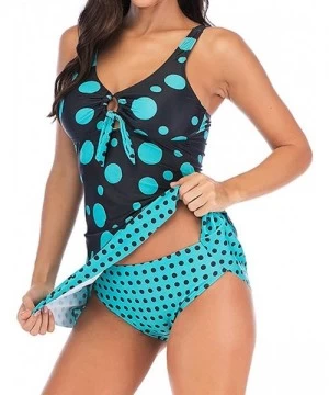 Racing Plus Size Swimsuit for Women- Dot Patchwork Knotted Two Piece Tankini - Black - C618RGK0Q6E