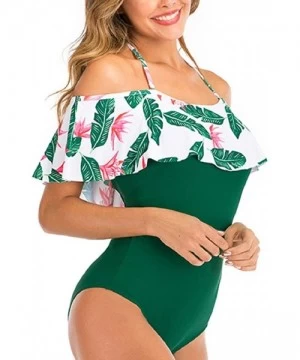 One-Pieces Women's Off Shoulder One Piece Swimsuit Ruffled Bathing Suits Print Bodycon Bodysuit Swimwear Beachwear - Green - ...