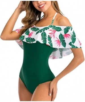 One-Pieces Women's Off Shoulder One Piece Swimsuit Ruffled Bathing Suits Print Bodycon Bodysuit Swimwear Beachwear - Green - ...