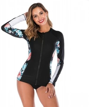 Rash Guards Women's Long Sleeve Swimsuit Zipper Swimwear Swim Surf Shirt Rash Guard Top 2 Pieces Tankinis Set Bathing Suit - ...