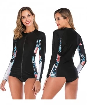 Rash Guards Women's Long Sleeve Swimsuit Zipper Swimwear Swim Surf Shirt Rash Guard Top 2 Pieces Tankinis Set Bathing Suit - ...