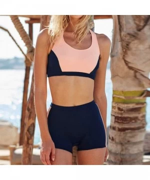 Racing Women Swimwear Summer Sports Fitness Swimsuit Bathing Suit Two Pieces Beachwear Bikini Set - Pink - CY195T2C8QR