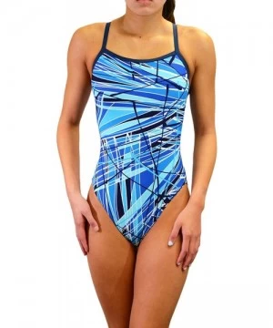 Racing Girl's/Women's Pro One Piece Thin Strap Athletic Swimsuit - Sky Blue - CC182EQSWQD