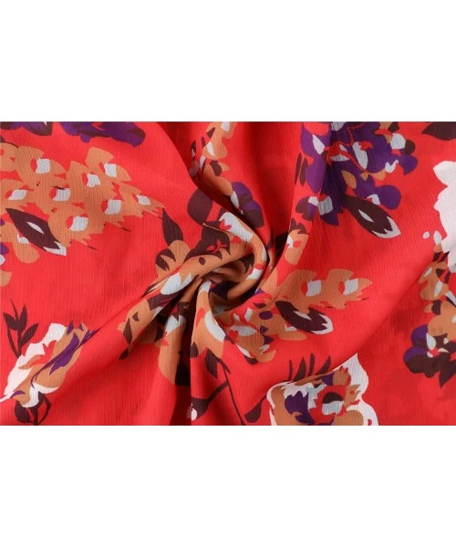 Cover-Ups Womens Floral Print Cardigan Chiffon Kimono Short Sleeve Open Front Swimsuit - Tangerine - CH193Y528AN