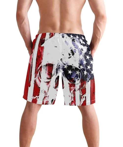 Racing Men's Swim Trunks Christmas Plaid Painting Quick Dry Beach Board Shorts with Pockets - Skull American Flag - CP18QSZHLCC