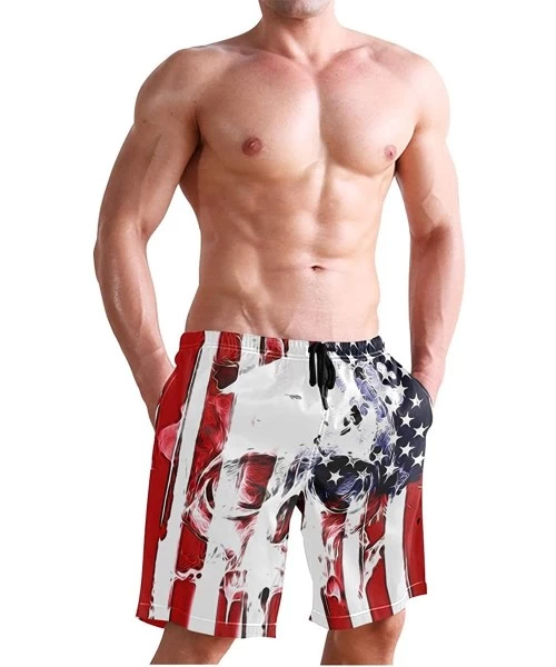 Racing Men's Swim Trunks Christmas Plaid Painting Quick Dry Beach Board Shorts with Pockets - Skull American Flag - CP18QSZHLCC