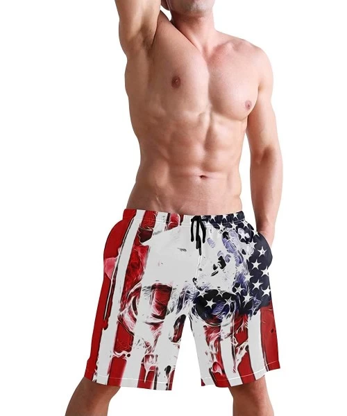 Racing Men's Swim Trunks Christmas Plaid Painting Quick Dry Beach Board Shorts with Pockets - Skull American Flag - CP18QSZHLCC