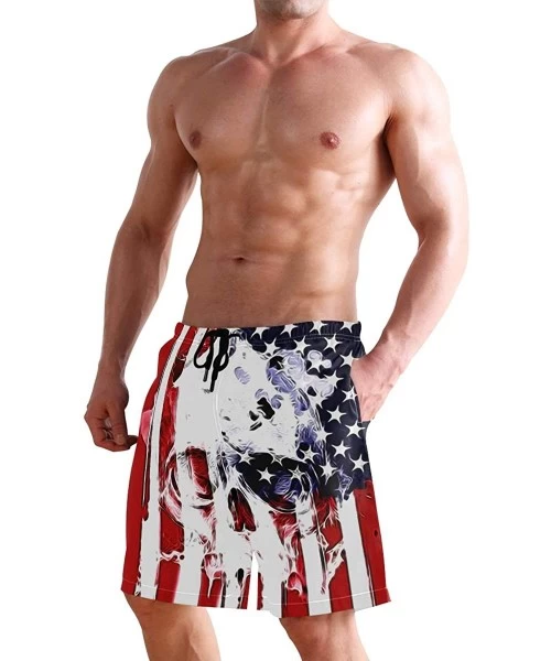 Racing Men's Swim Trunks Christmas Plaid Painting Quick Dry Beach Board Shorts with Pockets - Skull American Flag - CP18QSZHLCC