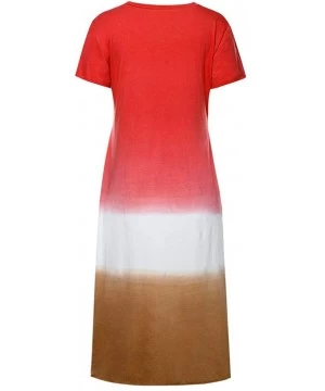 Racing Dress for Womens Summer Short Sleeve Gradient Color Tie Dyeing V-Neck Long Dress - C Red - CU18UY0A3NQ