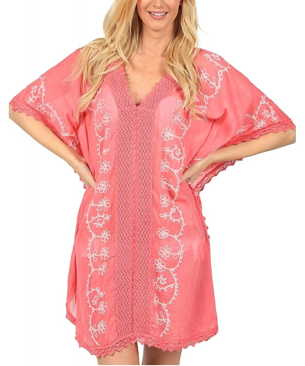 Cover-Ups Embroidered Beach Cover Up - Coral - CM12EUBR77F