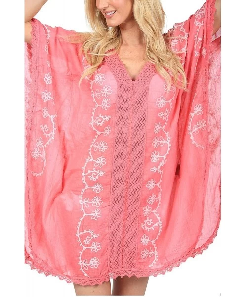 Cover-Ups Embroidered Beach Cover Up - Coral - CM12EUBR77F