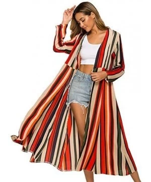 Cover-Ups Women's Summer Long Flowy Kimono Cardigans Boho Chiffon Floral Beach Cover Up Tops - 1-multicolored - CR18LDISK5Q