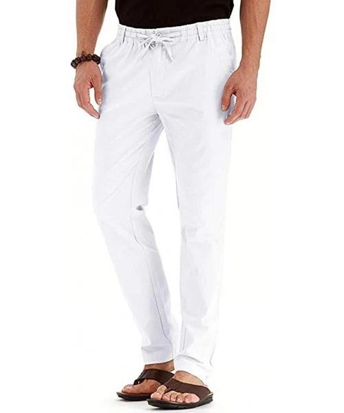 Board Shorts Men's Pants Casual Elastic Waist Loose-Fit Relaxed Straight-Legs Beach Trousers with Pockets - White - CX18U8YTNE4