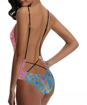 One-Pieces Cute Mermaid V-Neck Women Lacing Backless One-Piece Swimsuit Bathing Suit XS-3XL - Design 12 - CO18RYR2OM6