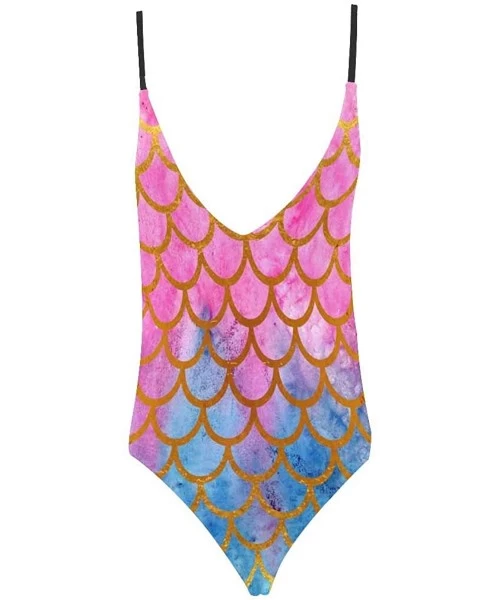 One-Pieces Cute Mermaid V-Neck Women Lacing Backless One-Piece Swimsuit Bathing Suit XS-3XL - Design 12 - CO18RYR2OM6