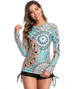 Rash Guards Women's Long Sleeve Rashguard Swimwear UPF 50+ Rash Guard Floral Print 2 Piece Swimsuit Sets - F-79s - C4194TNEU7X